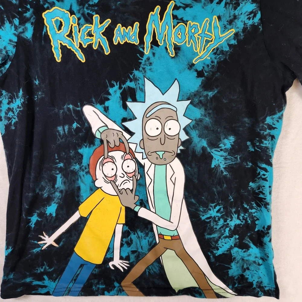 Rick & Morty Tie Dye T-Shirt Blue Black‎ Graphic Tee Adult M